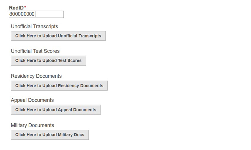 Insert RedID and select button to upload documents.
