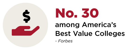 Number 30 among America's Best Value Colleges by Forbes.
