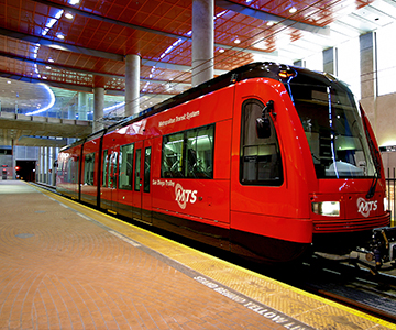 View of trolley station on campus