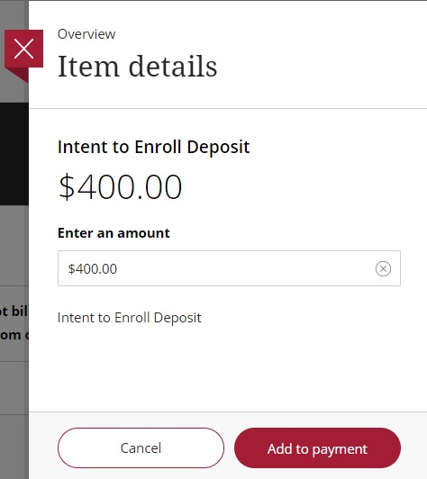 Screen showing $400 to add to your transaction with the Add to payment button.