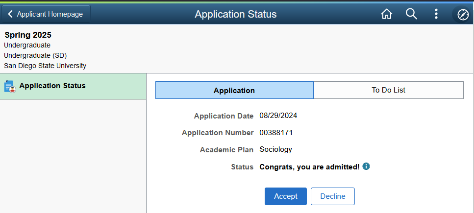 Application status