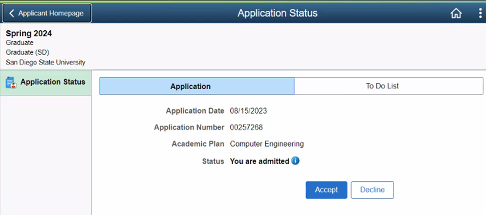 Application status