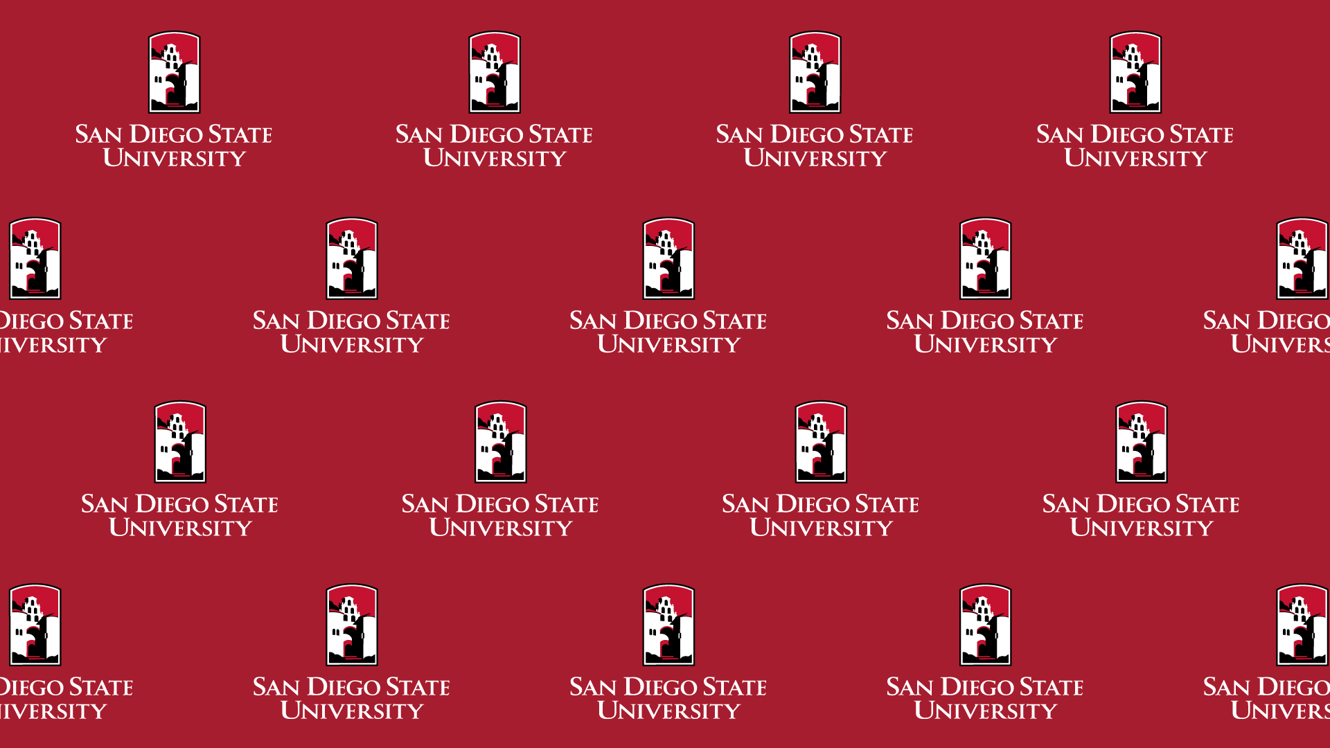 SDSU logo repeated on red background.